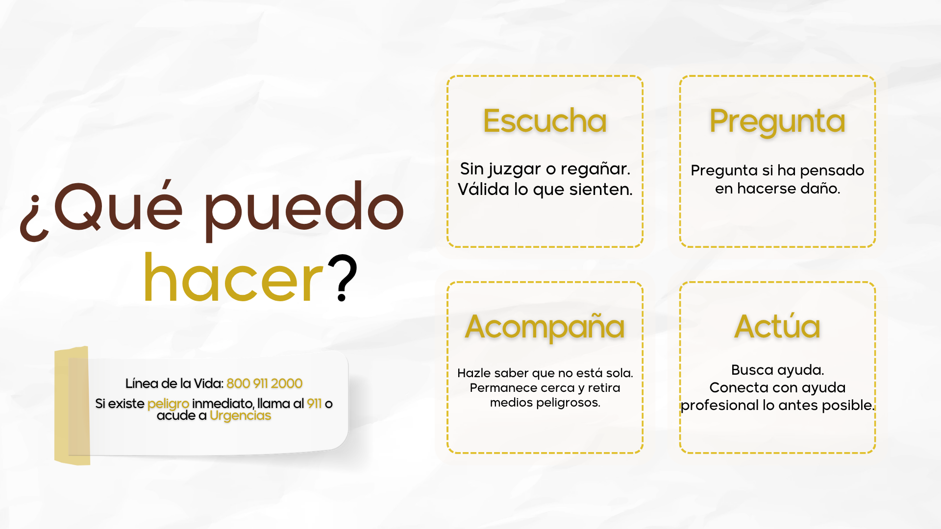 Qué puedo hacer: escucha, pregunta, acompaña y actúa
